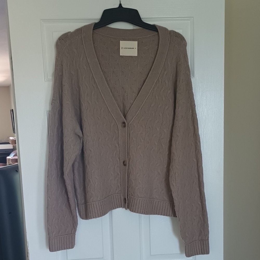 Lucky Brand Tan Cardigan Sweater V-Neck, XL